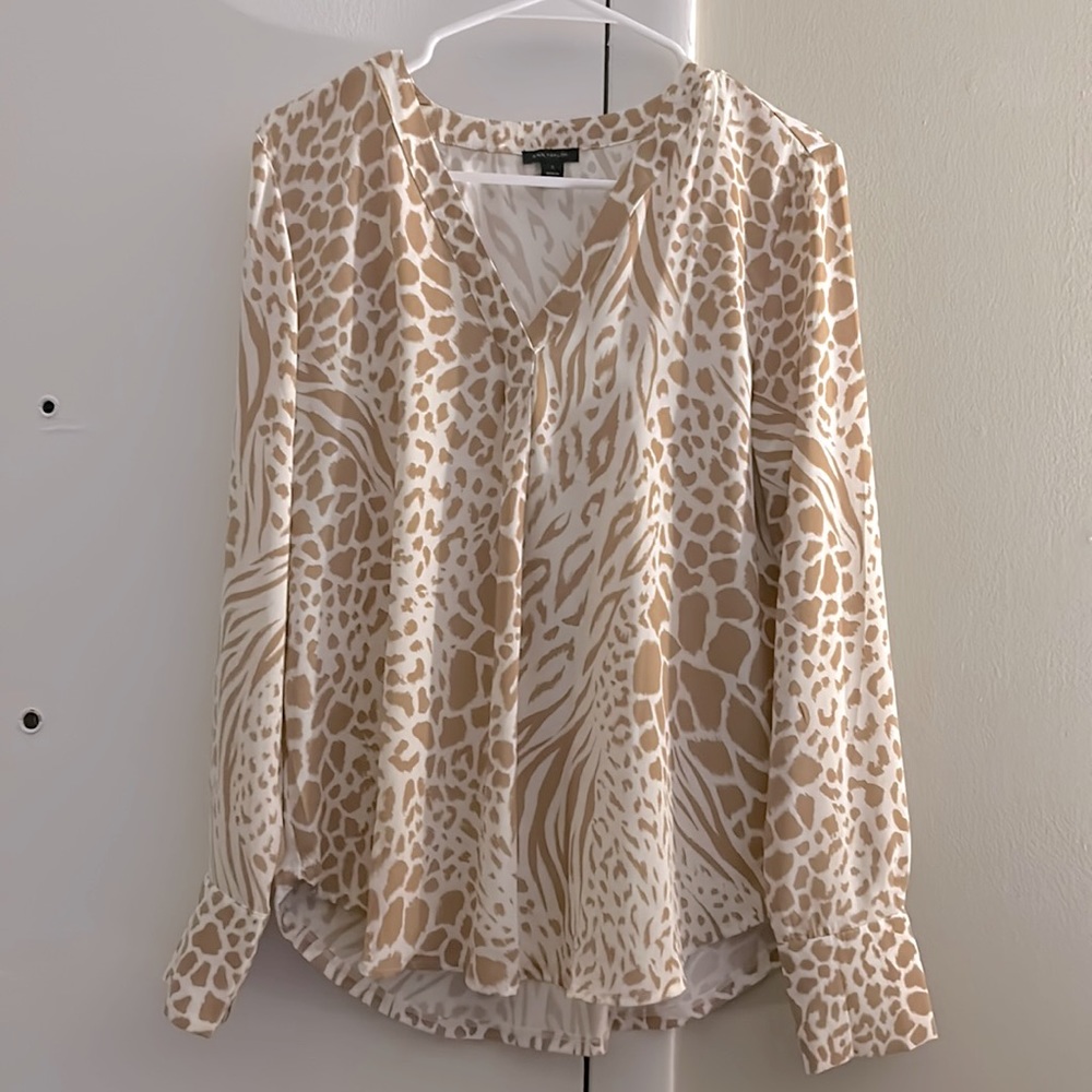 Ann Taylor Animal Print Blouse - Cream and Tan